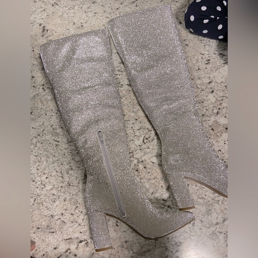 Inc Silver Crystals Embellished Phebe Blocked Heel Boots